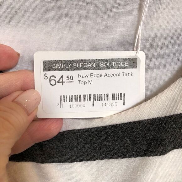 MYSTREE - NWT - L Sz M Raw Edge Striped Sleeveless Top/Dark Grey & White. CUTE! - Picture 5 of 16